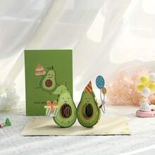 Joivida 1pc,Handmade 3D Pop-Up Avocado Birthday Card With Geometric Pattern, Fashionable Theme, With Envelope, Suitable For Friends And Family, Birthday Party - avocado - View 6