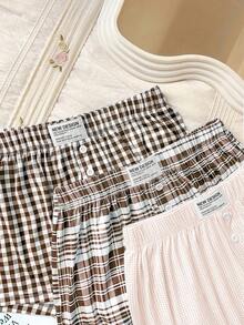 Dream Adore Set Celana Piyama Longgar Kotak-kotak Ramah Kulit Wanita 3 Potong untuk Dipakai di Rumah - MultiWarna - View 5