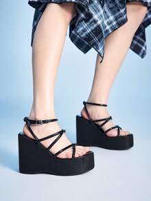 Sugerpunk Platform Sandals Women's Slippers Fish Mouth Wedge Heel Fashion Women's Shoes - Black - View 5