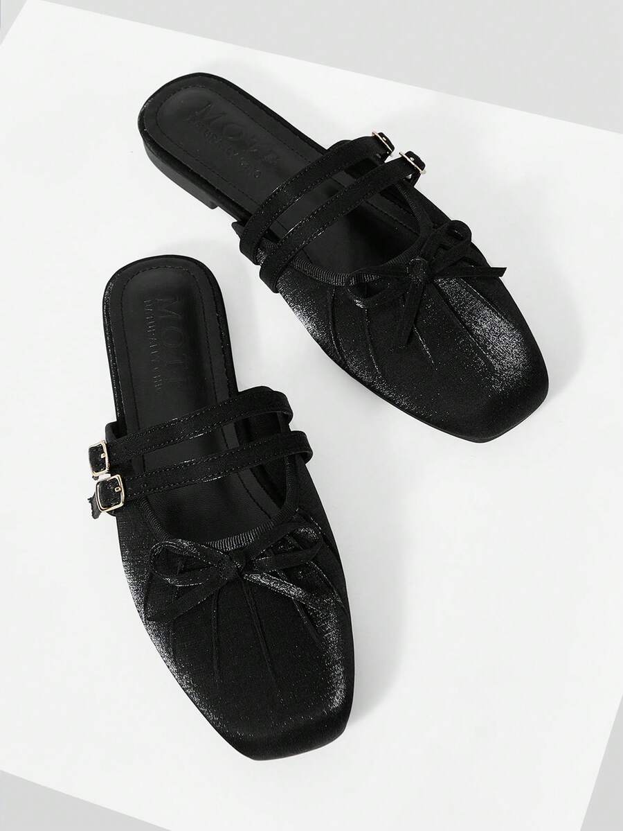 MOTF PREMIUM ZAPATOS PLANOS VINTAGE CÓMODOS Y CASUALES CON CORREA DE TOBILLO TIPO MARY JANE, TEXTURA DE CUERO ROJO CON ACABADO EN CERA DE ACEITE - Negro - Ver 1