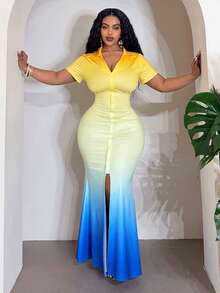 Slaydiva Đầm maxi ôm sát cơ thể nữ màu ombre quyến rũ, chất liệu nhẹ, hơi xuyên thấu, cổ chữ V và tay ngắn, thích hợp cho mùa Xuân/Hè, thanh lịch, đi làm và dạo phố, tiệc sinh nhật, lễ tốt nghiệp, trang phục học sinh, đi chơi hàng ngày, cơ bản, đa năng, giải trí, kỳ nghỉ, du lịch biển, tắm nắng, xu hướng thịnh hành, công sở thường ngày, tối giản và thoải mái, đi nghỉ mát và dạo chơi. Chất liệu nhẹ, hơi xuyên thấu, cổ áo có ve và tay ngắn - Màu ombre nhiều màu - Nhiều màu - Xem 6