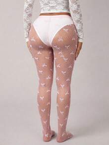 SHEIN SXY Women's Bow Tie Sheer Mesh Leggings - Pink - View 2