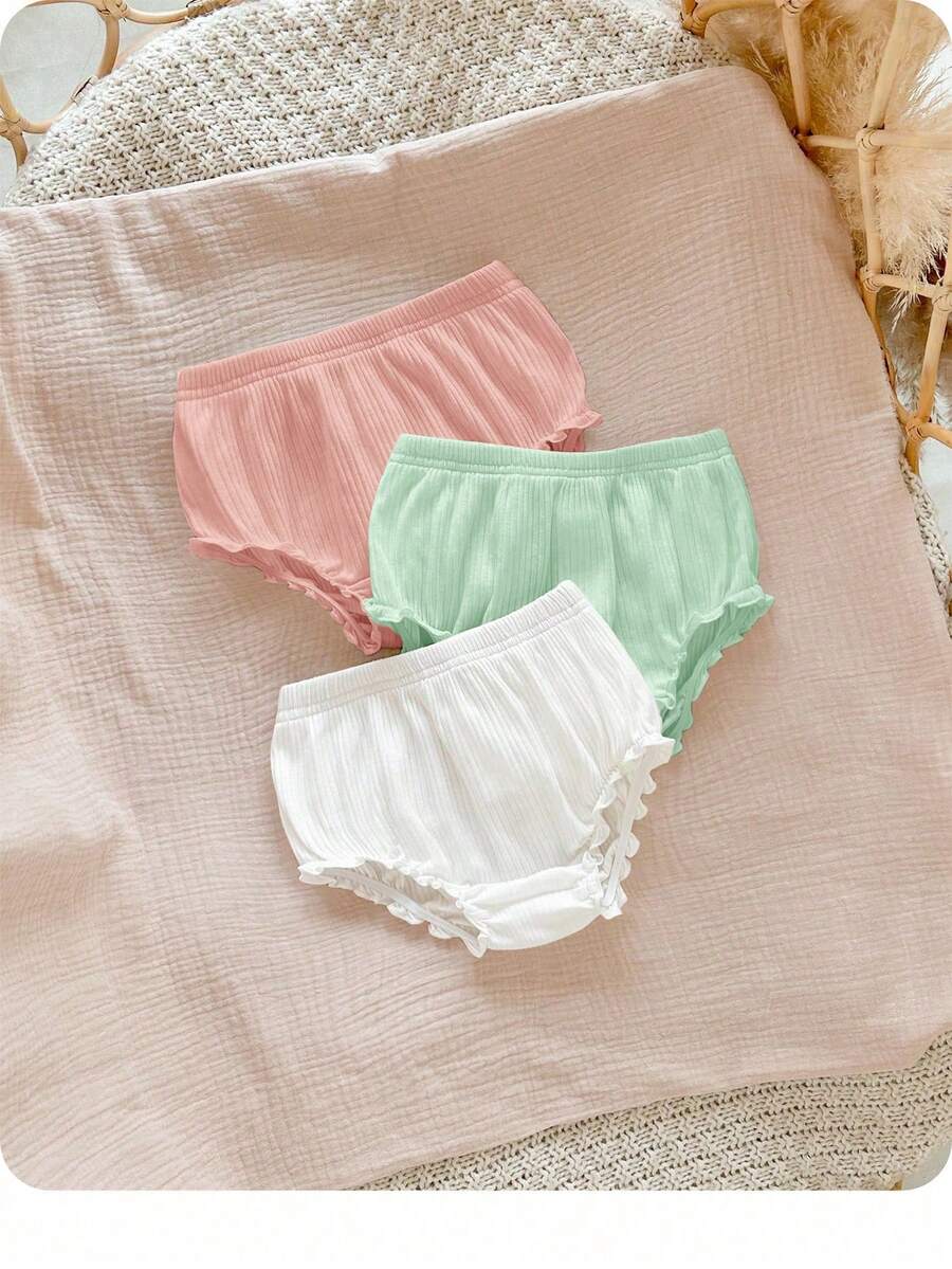 3件套女婴休闲百搭白色弹力腰针织短裤 - 彩色 - 查看 1