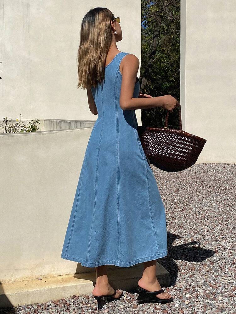 Women's Sleeveless Fitted Casual Denim Dress, Resort Style