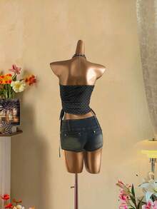 SHEIN EZwear 女士休闲抽绳系结露脐抹胸上衣 - 彩色 - 查看 4