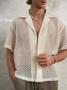 Airaco Hollow Out Minimalist Design Men's Top For Summer - Beige - View 4