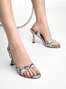 Mnmlis Women's Imitation Snake Pattern Open-Toed High-Heeled Sandals Women's, Thin Heel Back Strap Sexy Banquet Temperament Versatile Women's Shoes - Multicolor - View 8