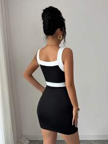 Elenzga Women's Black & White Splice Bodycon Mini Dress - Black - View 2