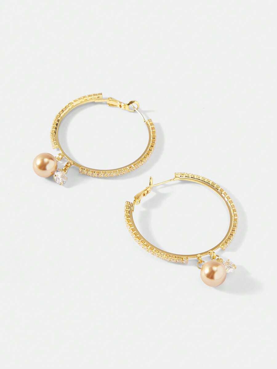 MOTF PREMIUM CROSS PEARL EARRINGS EUROPEAN AND AMERICAN RETRO ELEGANT TEMPERAMENT EARRINGS LIGHT LUXURY EARRINGS - Gold - View 1