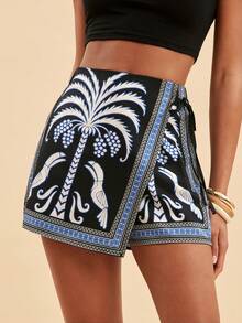 Travachic Váy quần nữ mùa hè, kiểu dáng thường ngày, họa tiết nhiệt đới, buộc dây, thích hợp cho kỳ nghỉ biển. - Nhiều màu - Xem 3