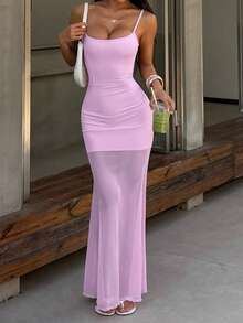 FavEase Women's Sexy Backless Low-Cut Mermaid Dress, Powder Pink, Summer - Baby Pink - View 3