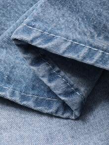 DAZY 女士宽松领衬衫和直筒牛仔裤休闲套装 - 中等水洗藍 - 查看 7