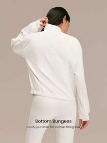 GLOWMODE Áo khoác thể thao dài tay cổ đứng thấm hút mồ hôi, nhanh khô, có túi ẩn và lỗ xỏ ngón tay, thích hợp mặc hàng ngày. - trắng - Xem 2