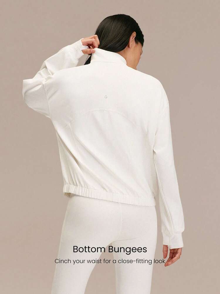 Sweat-Wicking Quick-Dry Take A Stand Collar Sport Long Sleeve Jacket With Hidden Pockets Thumbholes Daily Casual