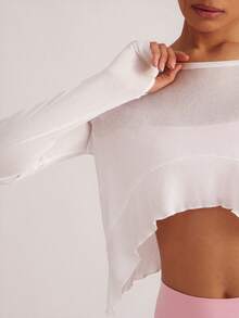 Activina 女士纯色长袖休闲运动 T 恤和背心套装 - 白色 - 查看 7