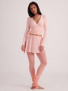 Eassivo Eassivo Women's All Season Casual Sports Tie Front Long Sleeve T-Shirt, Sheer Texture, Versatile White Pullover - Pink - View 4