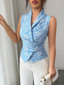 Elenzga 女士轻薄无袖裹身衬衫，提花面料，优雅休闲，适合夏季外出、约会、新年、情人节、复活节、母亲节、音乐节、中东婚礼、通勤、浪漫假期等场合，浅蓝色 - 淺藍色 - 查看 5