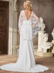 SHEIN 优雅纯色蕾丝拼接美人鱼孕妇装 - 白色 - 查看 7