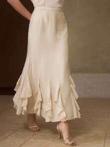 MOTF PREMIUM 女士荷叶边美人鱼裙 - 米色 - 查看 7