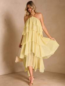 Enchnt Spring/Summer Romantic Women's Yellow Backless Ruffle Hem Maxi Dress,Sweet&Elegant For Vacation&Date&Holiday&Going Out,Spring Outfit Women - Yellow - View 4