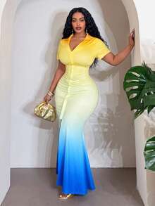 Slaydiva Đầm maxi ôm sát cơ thể nữ màu ombre quyến rũ, chất liệu nhẹ, hơi xuyên thấu, cổ chữ V và tay ngắn, thích hợp cho mùa Xuân/Hè, thanh lịch, đi làm và dạo phố, tiệc sinh nhật, lễ tốt nghiệp, trang phục học sinh, đi chơi hàng ngày, cơ bản, đa năng, giải trí, kỳ nghỉ, du lịch biển, tắm nắng, xu hướng thịnh hành, công sở thường ngày, tối giản và thoải mái, đi nghỉ mát và dạo chơi. Chất liệu nhẹ, hơi xuyên thấu, cổ áo có ve và tay ngắn - Màu ombre nhiều màu - Nhiều màu - Xem 5