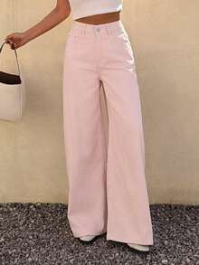 DAZY Quần jeans nữ ống đứng dáng rộng, cạp thường, phong cách thành thị thường ngày, màu hồng denim. - Hồng - Xem 4