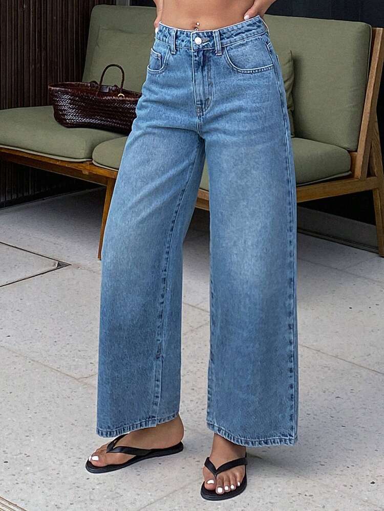 Women's Loose Straight Leg Jeans, Casual Street Style