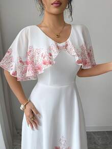 Modelyn Vestido de gasa con estampado floral y cuello en V para mujer, vestido elegante y romántico para vacaciones - Multicolor - Ver 5