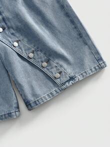 ROMWE MEN Street Life Men's Distressed Blue Denim Shorts - Blue - View 4