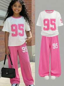Tween Girls' Casual V-Neck Short Sleeve 2-Piece Set - Hot Pink - View 10
