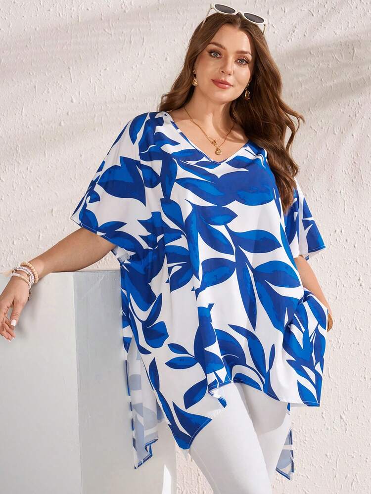 Plus Size Women Summer Vacation Plant Pattern Asymmetrical Hem Loose Blouse Summer Tops Summer Outfits Summer Clothes Spring Dress Spring Outfit Women Spring Clothing Beach Vacation Outfits For Women Vacation Dress Bohemian Festival Outfits For Women Beach Outfits For Women Plus Size Cruise Outfits For Women Plus Size Women's Summer Outfits Beach Outfits For Woman Plus Size Summer Tops