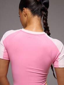 Musera Sport Contrast Panelled Graphic Active T-Shirt Only Sport Workout Gym Pilates Fitness Daily Girly Casual Hot Sweat Summer - Pink - View 6