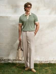 Airaco 2026 春季男士休闲撞色领条纹针织 Polo 衫，商务休闲周末街头风 - 彩色 - 查看 6