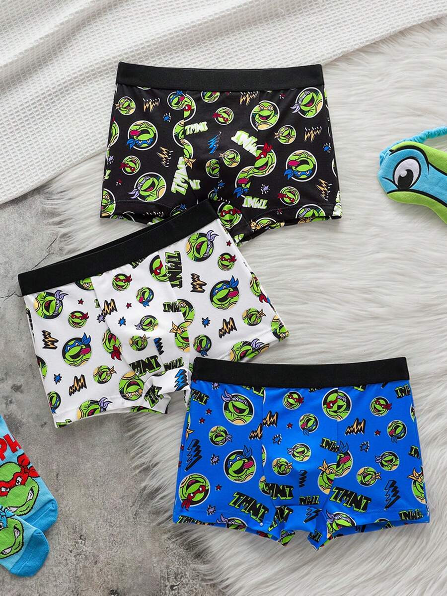 TEENAGE MUTANT NINJA TURTLES | SHEIN Quần lót nam in hình hoạt hình, kiểu dáng thường ngày. - Đen và trắng - Xem 1