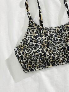 SHEIN Swim Atasan Baju Renang Ukuran Besar 2026 Motif Leopard Terbaru dengan Kerutan di Bagian Dada, Leher Bulat di Bagian Depan, Cocok untuk Pantai dan Liburan Musim Panas - MultiWarna - View 5
