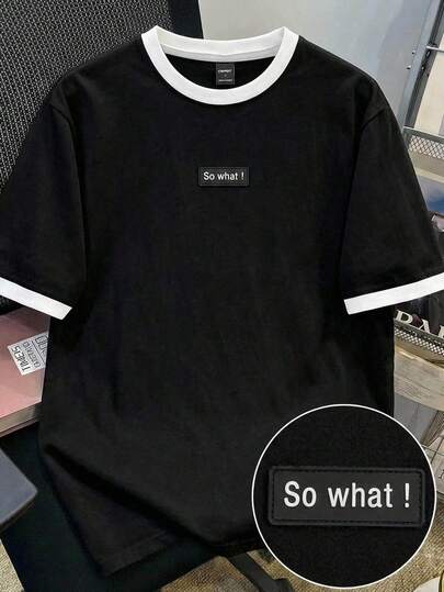 Manfinity Joysei 标准尺码男士黑色T恤，白色袖口设计