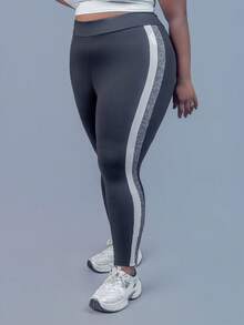 CurvyTilda 高腰侧条纹紧身裤 - 黑色 - 查看 3