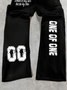 INAWLY 女式休闲运动字母印花抽绳腰运动裤 - 黑色 - 查看 5