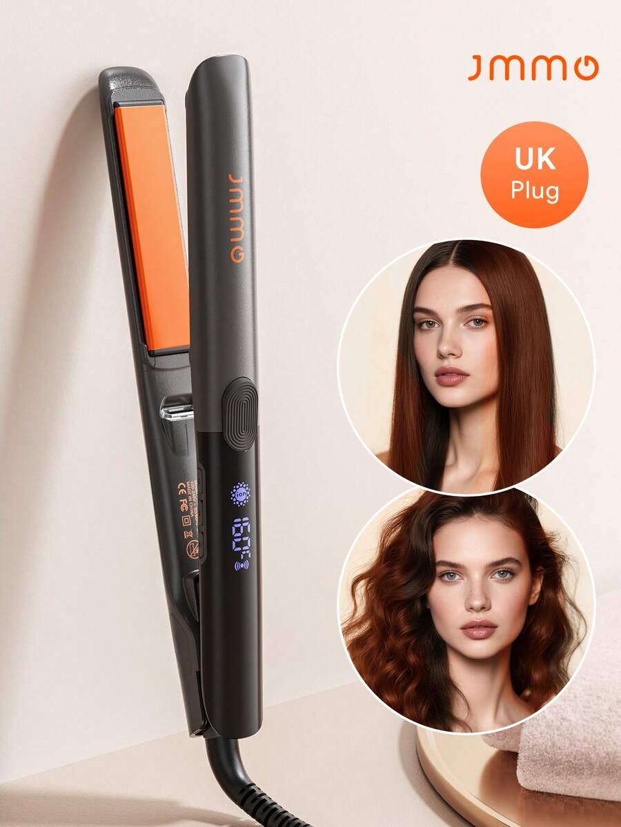JMMO 美发 | 二合一直发器/卷发器，8档温度可调，360°负离子气流造型器，快速拉直，水基陶瓷涂层令秀发亮泽，适用于所有发质，美发工具 - 英式插头