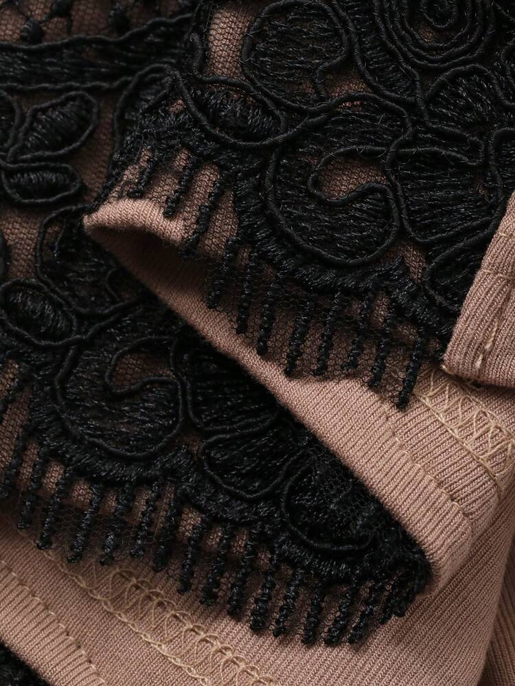 Sexy Contrast Color Lace Patchwork Spaghetti Strap Bodycon Mini Nightgown