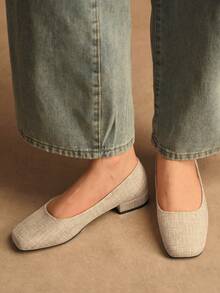 Rosivie Giày lười nữ mũi vuông, kiểu dáng thường ngày. - Màu Khaki - Xem 10