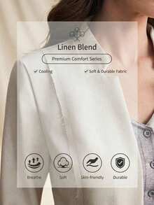 Zovinel 新款亚麻立领长袖女士西装外套，通勤风格 - 米色 - 查看 7