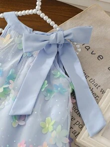 SHEIN Vintaside Kids Toddler Girls' Elegant, Sweet & Cute 3D Heart Mesh Halter Neck Sleeveless A-Line Casual Dress, Suitable For Holidays, Parties, Birthdays, Vacations, Spring/Summer - Multicolor - View 5