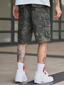 Devon Thys 男士休闲迷彩印花牛仔工装短裤，夏季男士迷彩短裤 - 軍綠色 - 查看 2