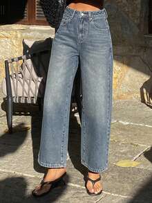 DAZY 女士直筒九分休闲牛仔裤 - 中等水洗藍 - 查看 7