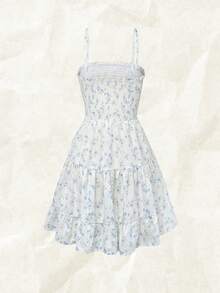 Olithes 碎花印花荷叶边吊带连衣裙，带褶皱细节，适合度假海滩穿着 - 彩色 - 查看 2