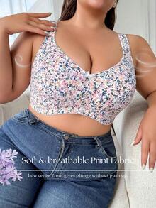 DesireSculpt Áo ngực không gọng dành cho nữ cỡ lớn, thanh lịch, thoải mái và mềm mại, chất liệu cotton, họa tiết hoa, trang trí nơ, mút mềm mại với dây đeo có thể điều chỉnh. - Nhiều màu - Xem 8