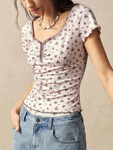 Bohemela 女士休闲针织印花短袖T恤 - 白色 - 查看 6