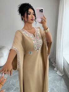 Elenzga Đầm maxi chiffon họa tiết hoa thanh lịch mới dành cho nữ, bộ sưu tập Xuân/Hè 2026. - Màu Khaki - Xem 7