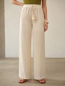 PREMIUM WOMEN'S COTTON LINEN CASUAL SOFT STRAIGHT LEG PANTS, SUMMER - Beige - View 4